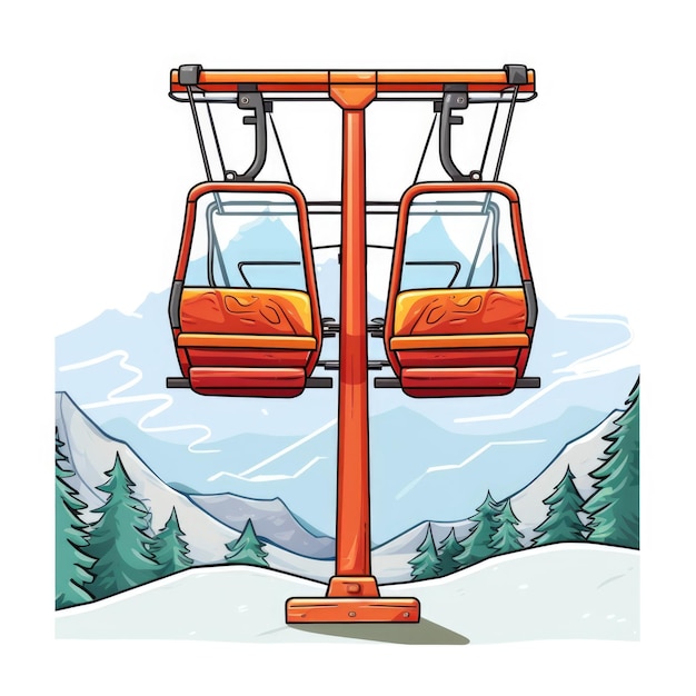 Photo drawing of ski lift on white background