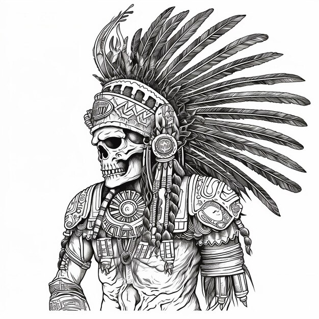 Photo a drawing of a skull and feathers from the year of the dead.