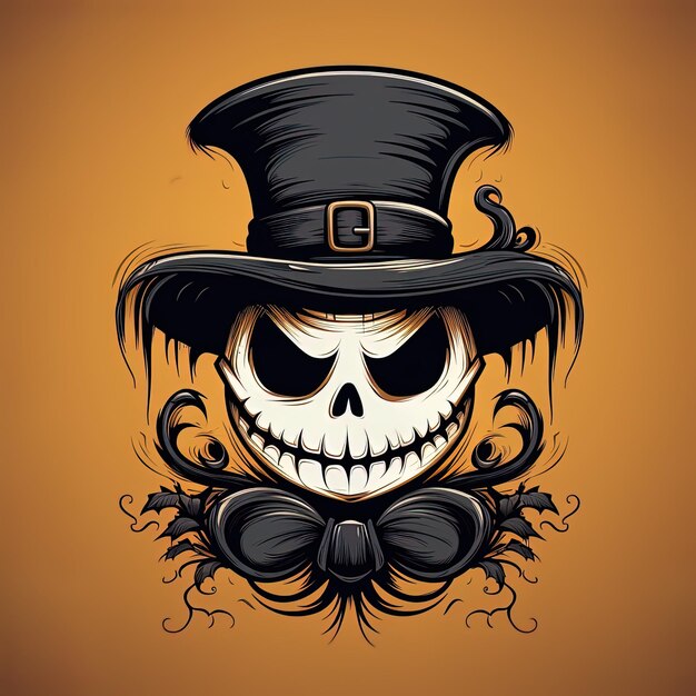 a drawing of a skull with a black hat and a skull with a black hat