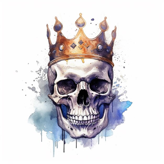 A drawing of a skull with a crown on it