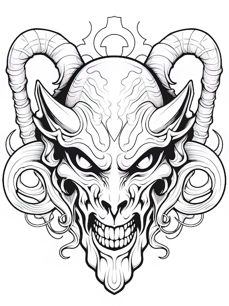 Photo a drawing of a skull with horns and horns