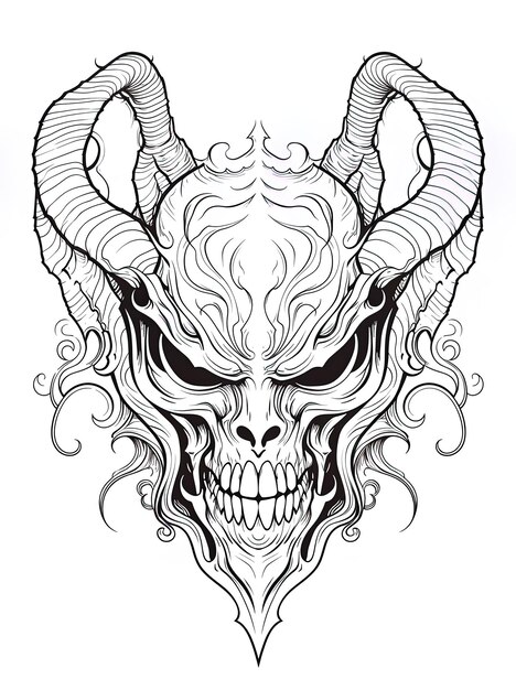 Photo a drawing of a skull with horns and horns