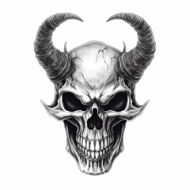 A drawing of a skull with horns on its head generative ai