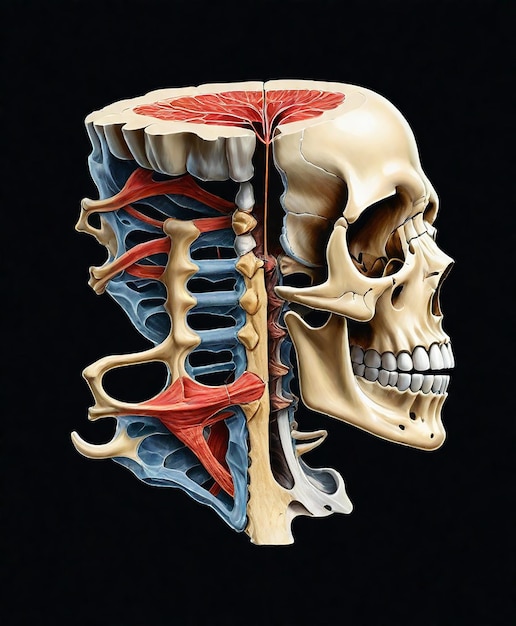 Photo a drawing of a skull with a red vein