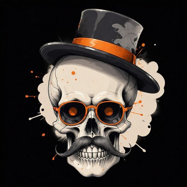 Photo a drawing of a skull with a top hat and glasses