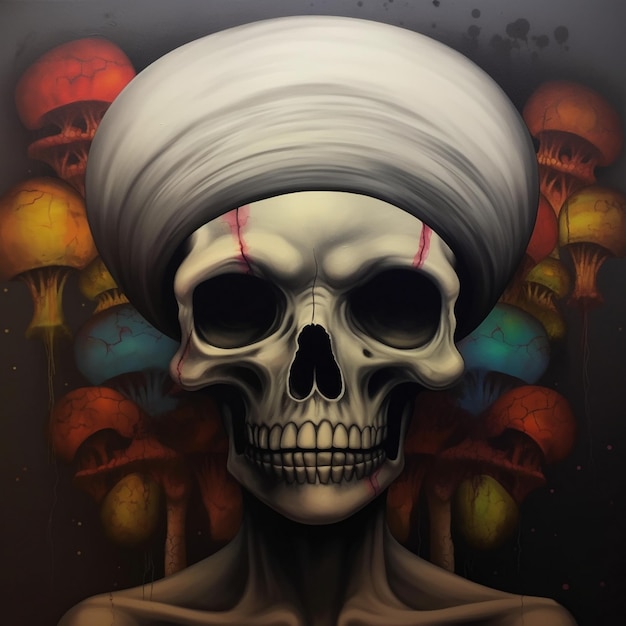 a drawing of a skull with a turban on it.