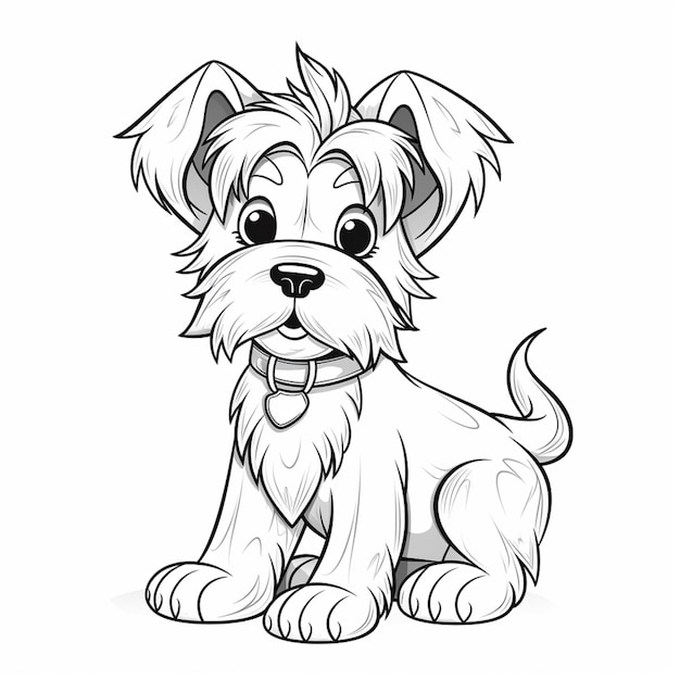 Photo a drawing of a small dog with a collar sitting down generative ai