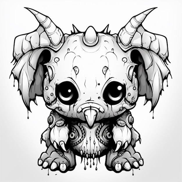 a drawing of a small monster with horns and a skull generative ai