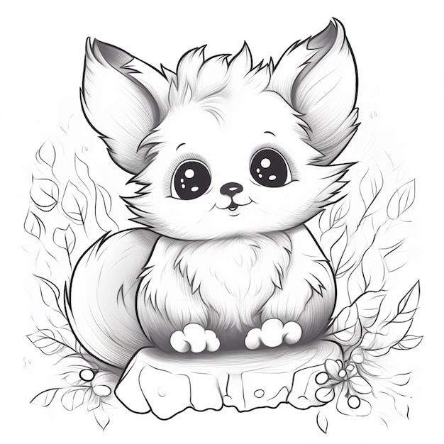 a drawing of a small white fox sitting on a rock generative ai