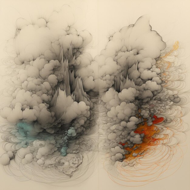 A drawing of smoke and fire with the word fire on it