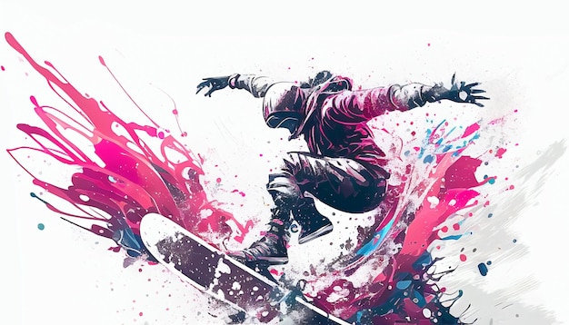 A drawing of a snowboarder in a red jacket and pants.