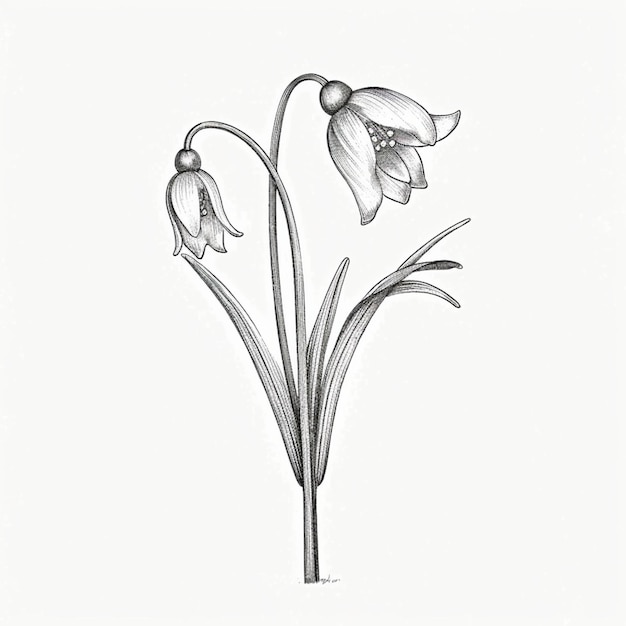 Photo a drawing of snowdrops with the leaves and the stem is labeled as snowdrops.