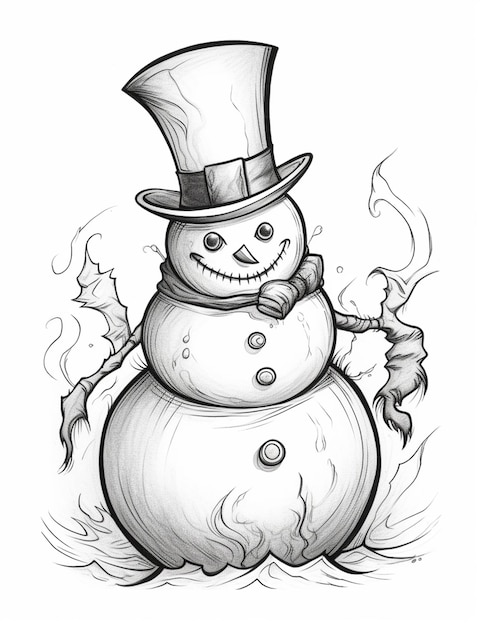 A drawing of a snowman with a top hat and a cane generative ai