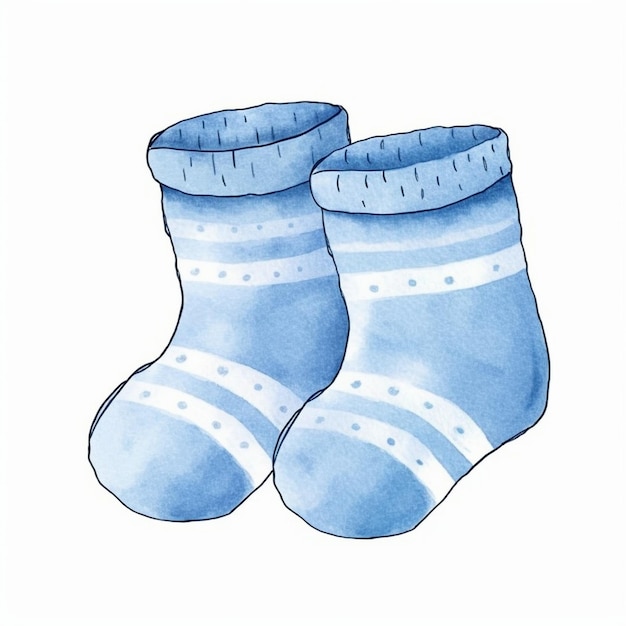 a drawing of a sock and a pair of blue socks.