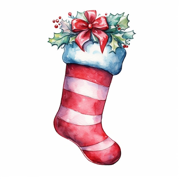 a drawing of a sock with a red bow on it