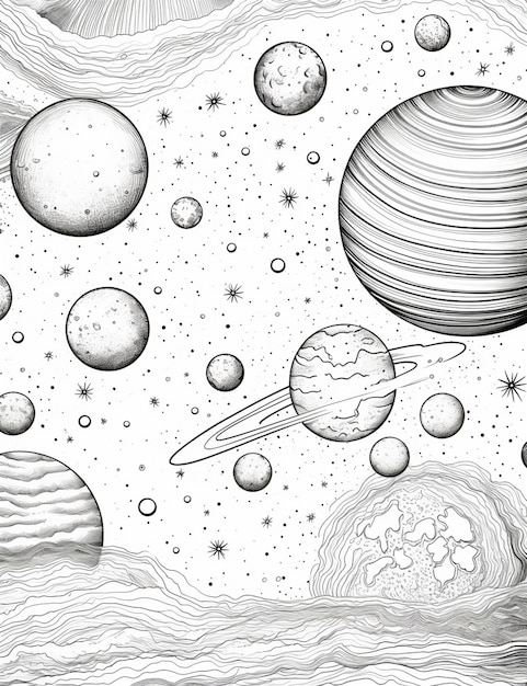 Photo a drawing of a space scene with planets and stars generative ai