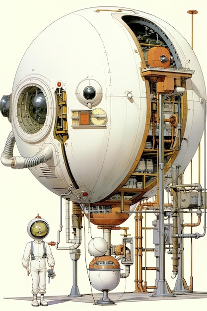 a drawing of a space ship with a large eye on it.