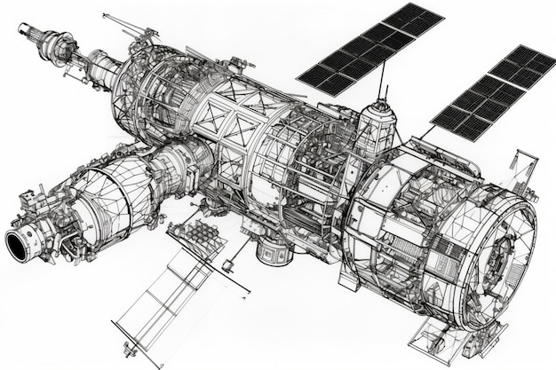 A drawing of a space ship with the words space station on it.