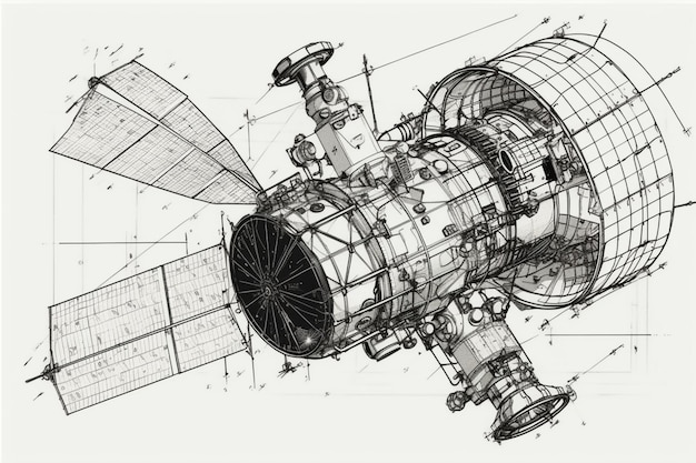 A drawing of a space ship with the words space station on it.