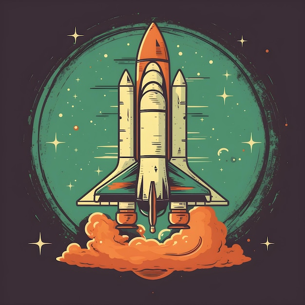 A drawing of a space shuttle taking off in a circle.