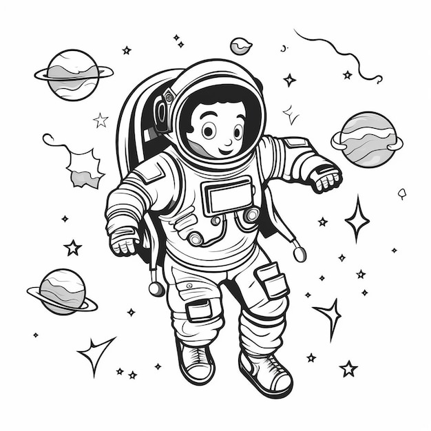 a drawing of a space suit with a boy on it