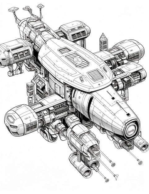 a drawing of a spaceship with a large engine and a small engine generative ai