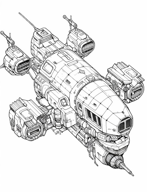 a drawing of a spaceship with tanks and tanks on it generative ai