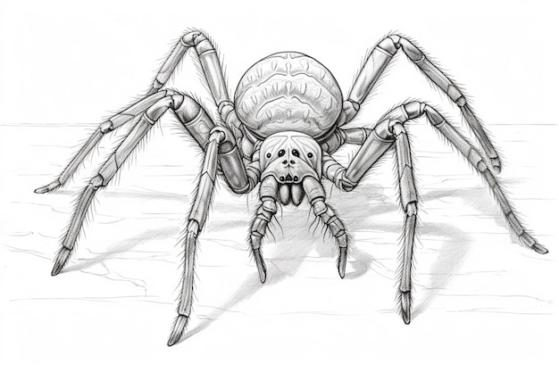 A drawing of a spider with a big head.