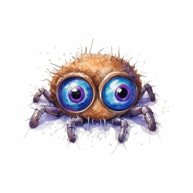 a drawing of a spider with blue eyes and a blue eyes.