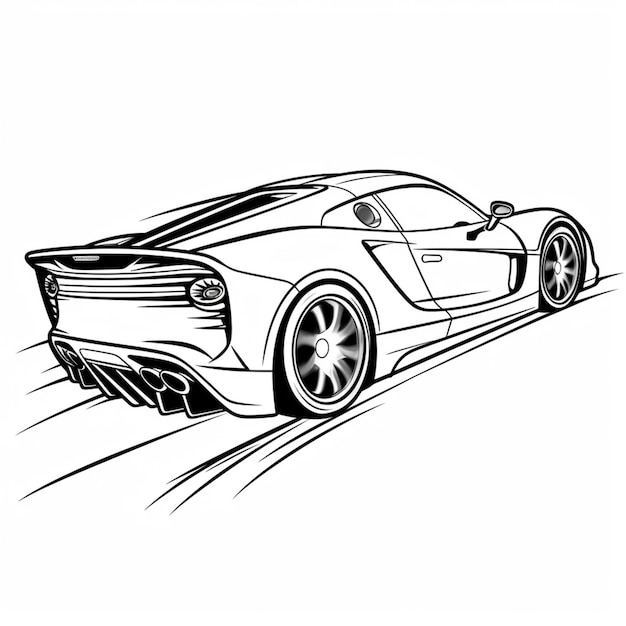 a drawing of a sports car on a track with a white background generative ai