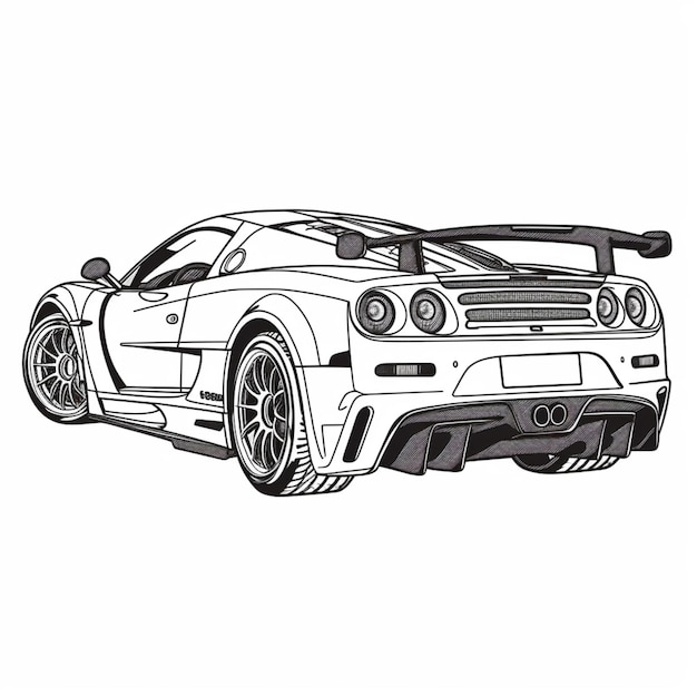 Photo a drawing of a sports car with a large tail generative ai