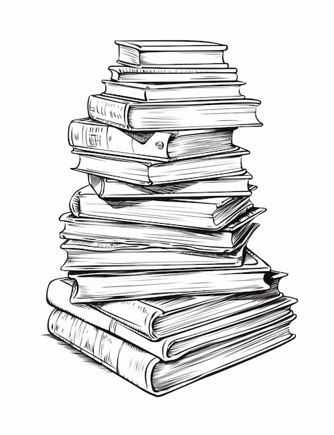 Photo a drawing of a stack of books with a white background generativ ai