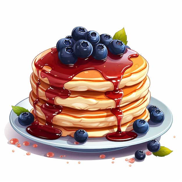 a drawing of a stack of pancakes with blueberries and syrup