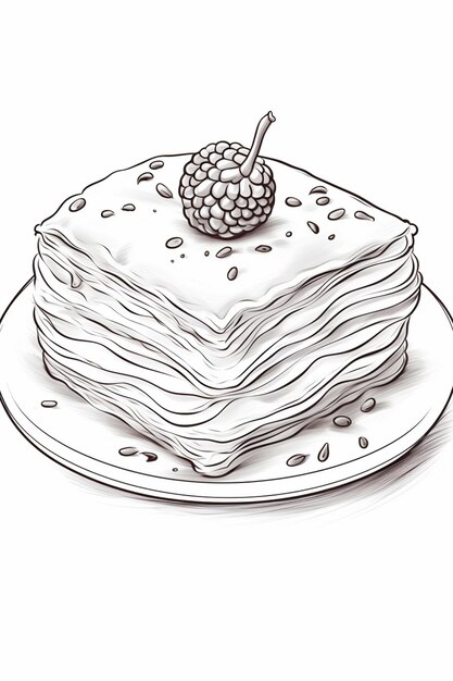 a drawing of a stack of pancakes with a raspberry on top generative ai