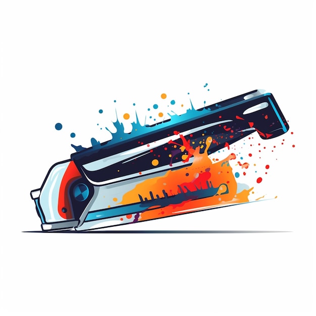 A drawing of a stapler with a spray paint splatter on it.