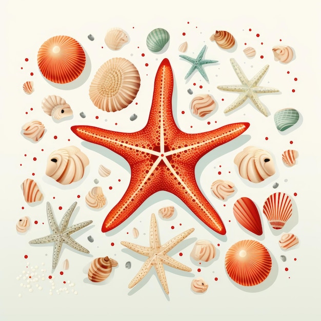 рисунок морской звезды с различными цветами и формами.