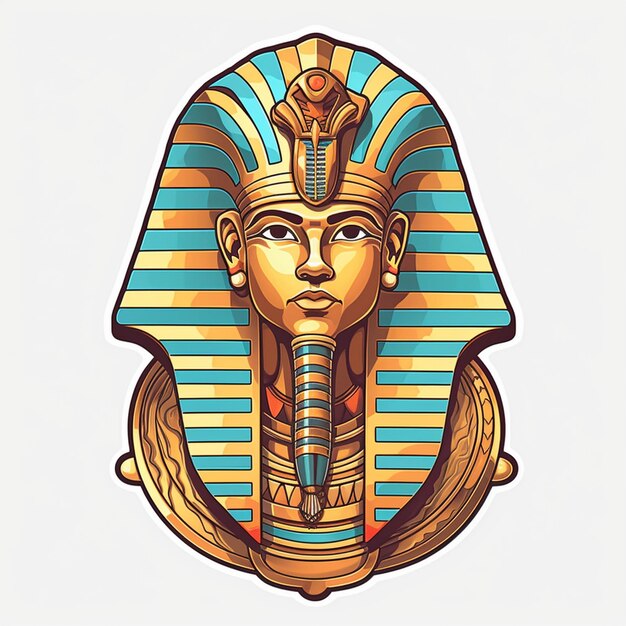 a drawing of a statue of a king in a gold and blue striped background.