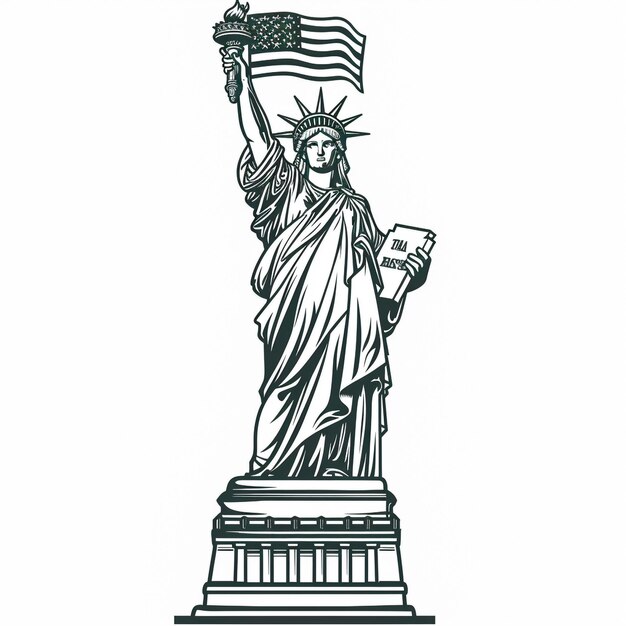 Photo a drawing of the statue of liberty with the flag on it