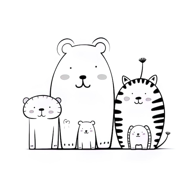 a drawing of a stuffed bear and a cat with a striped tail