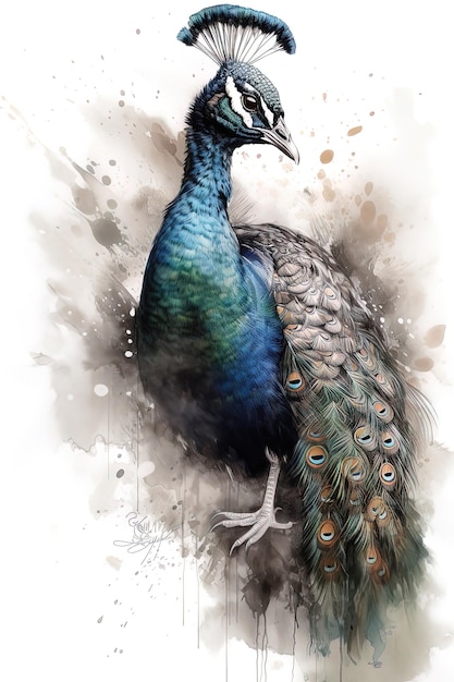 Drawing style scientific illustration of a male peacock Generative AI