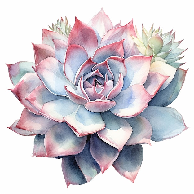 A drawing of a succulent with a pink and blue color.