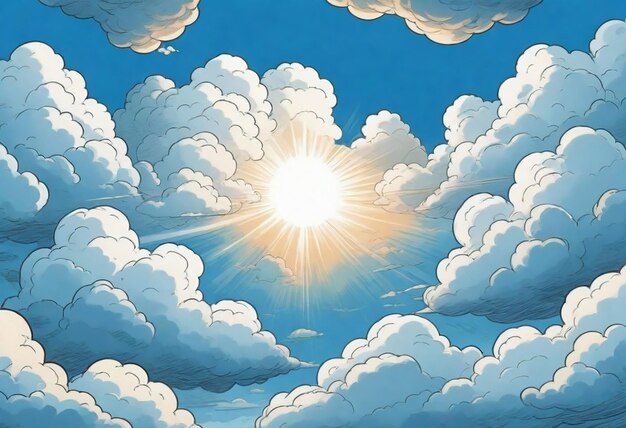 Photo a drawing of a sun in the sky with clouds