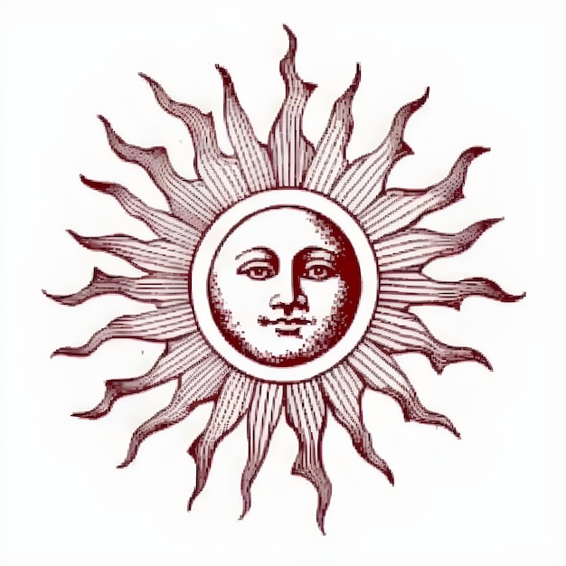 A drawing of a sun with a face on it