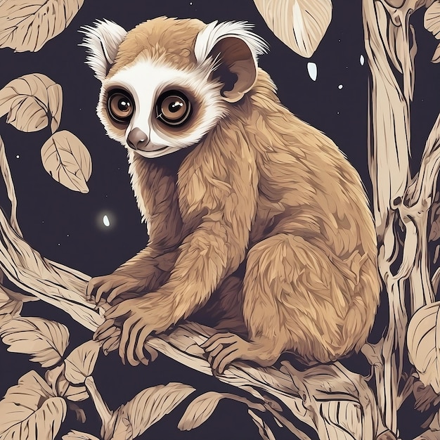 a drawing of a sunda slow loris sitting on a branch ai generated images