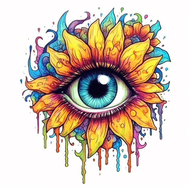 A drawing of a sunflower with an eye on it generative ai