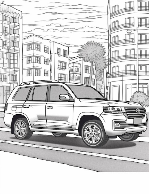 Photo a drawing of a suv parked on the side of a road generative ai