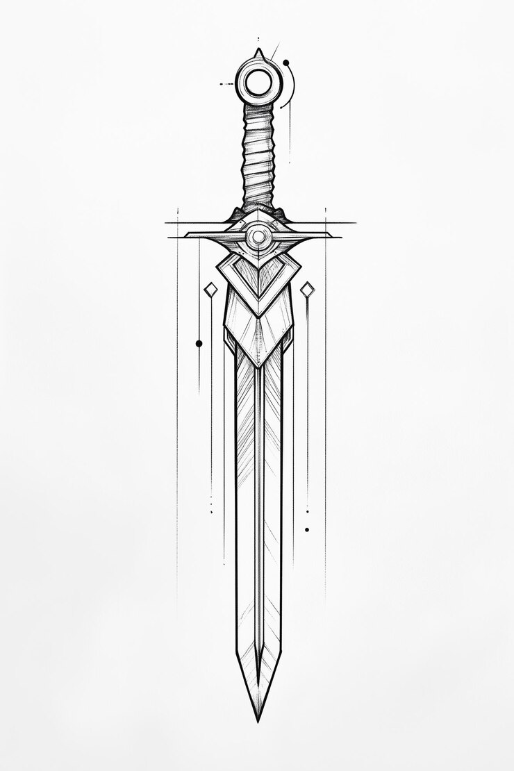 Photo a drawing of a sword with a sword in the middle