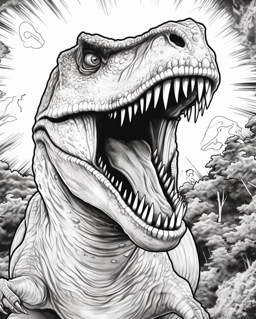 a drawing of a t rex with its mouth open and its mouth wide open generative ai