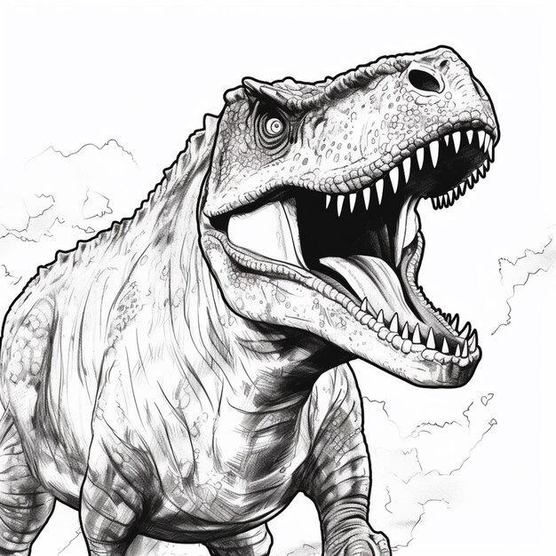 a drawing of a t rex with its mouth open and its mouth wide open generative ai