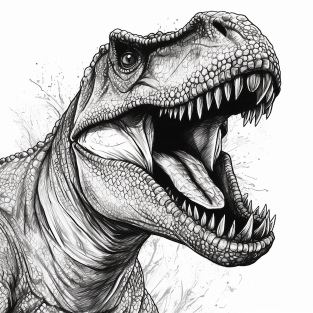 a drawing of a t rex with its mouth open and its teeth wide open generative ai